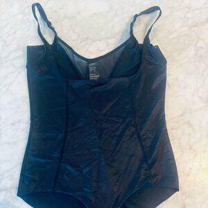 Silky Black Bodysuit – Size UK 16 / US 14 – Mesh Back, One-Time Wear